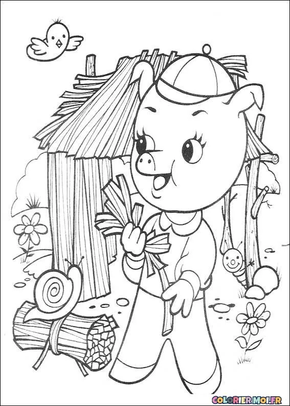 dessin de Les trois petits cochons 02 à télécharger imprimer et colorier.