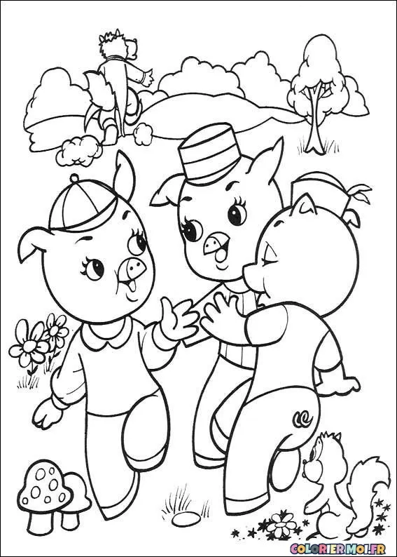 dessin de Les trois petits cochons 05 à télécharger imprimer et colorier.